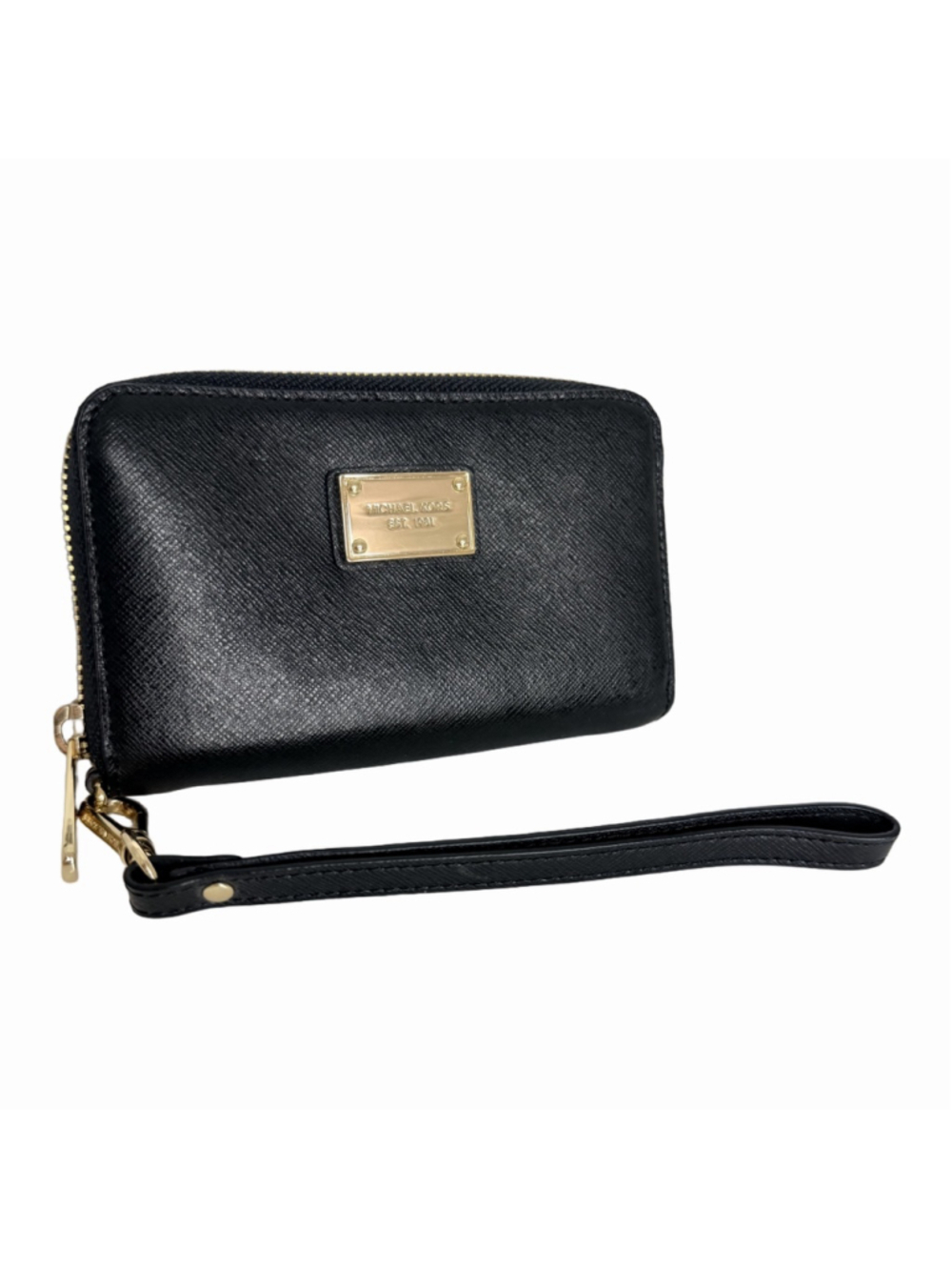 Michael Kors Black Saffiano Leather Jet Set Compact Wristlet Wallet